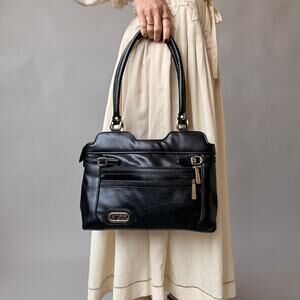 Vintage Ambassador Black Leather Bag - Gold Hardware, 90s